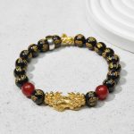 Year of the Fire Horse Wealth Bracelet - Black Obsidian Red Agate Pixiu Bracelet - Professional Photo