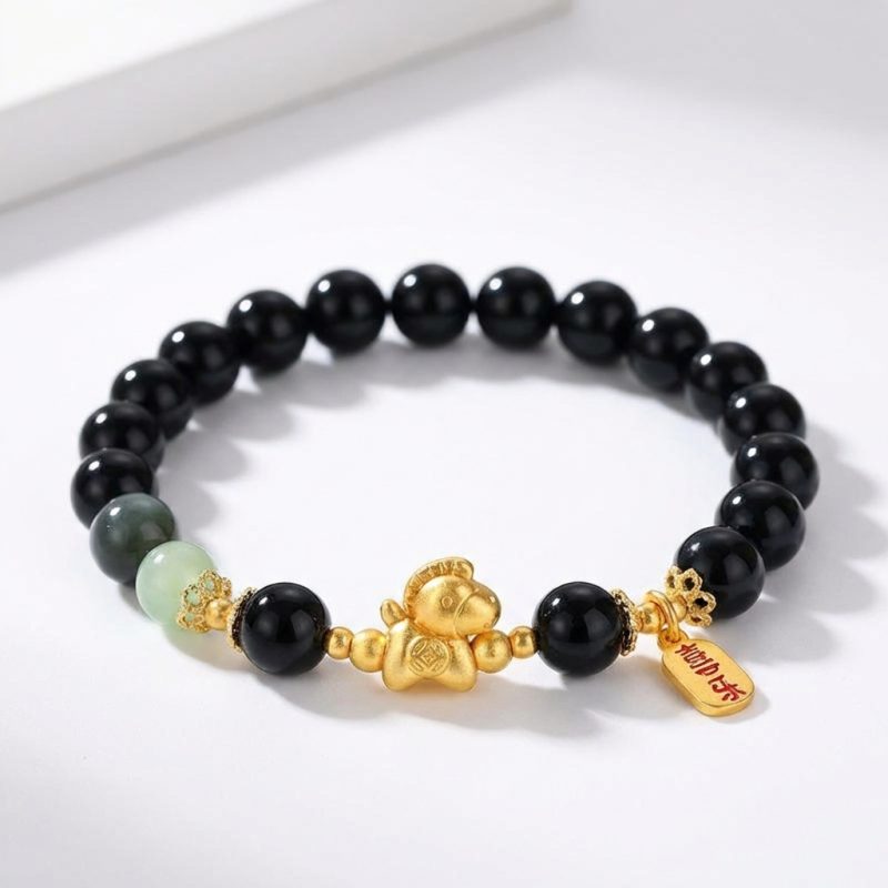 Year of the Fire Horse Bracelet - Black Obsidian, Red Agate - Professional Photo