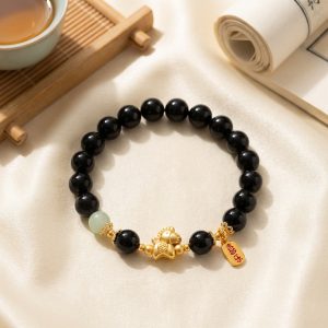 Year of the Fire Horse Bracelet - Black Obsidian, Red Agate - Professional Photo