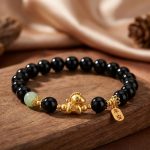 Year of the Fire Horse Bracelet - Black Obsidian, Red Agate - Professional Photo