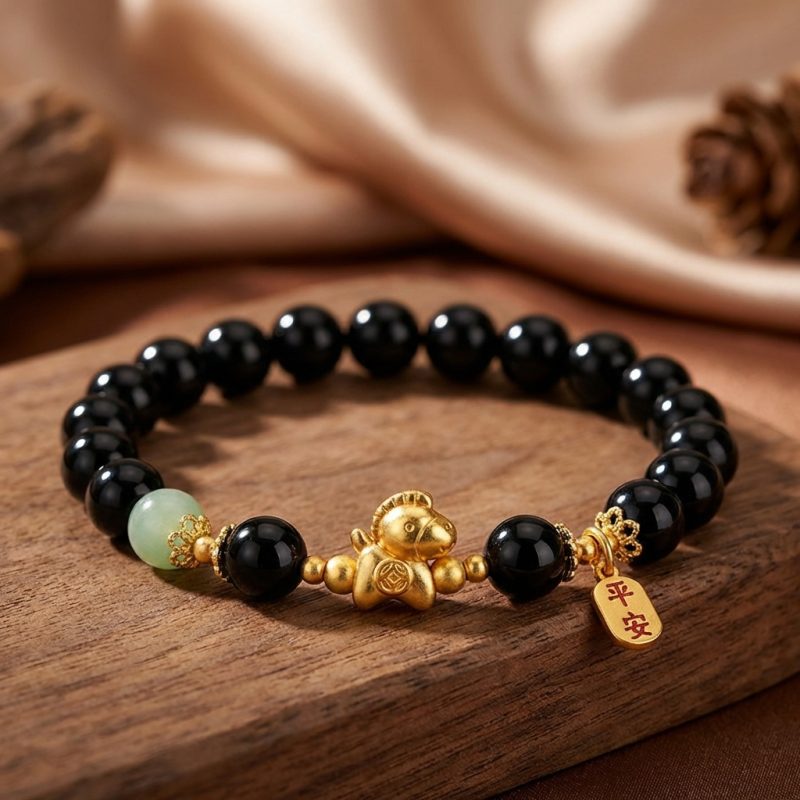 Year of the Fire Horse Bracelet - Black Obsidian, Red Agate - Professional Photo