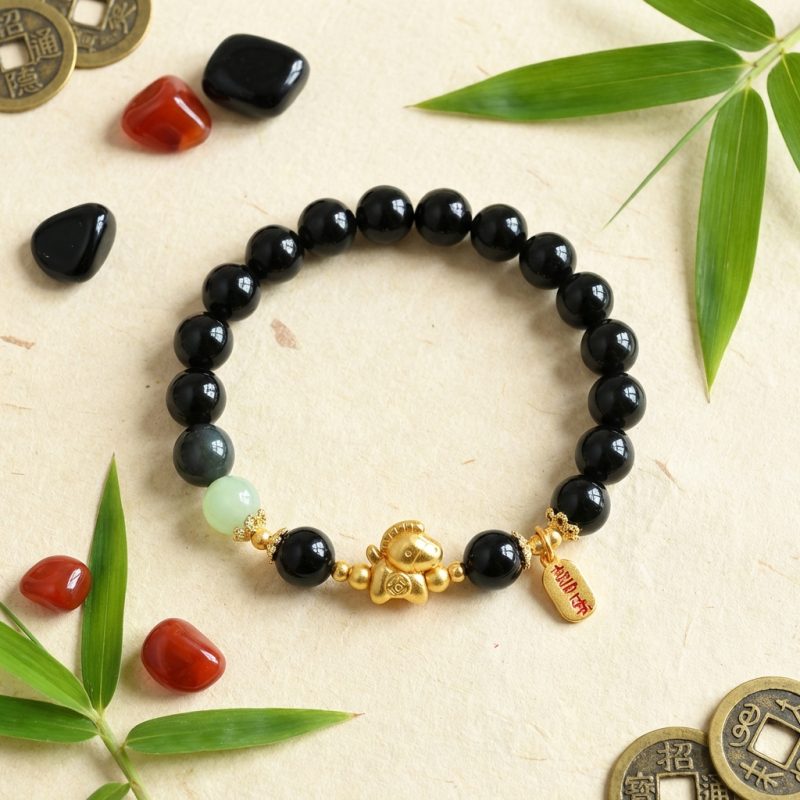 Year of the Fire Horse Bracelet - Black Obsidian, Red Agate - Professional Photo