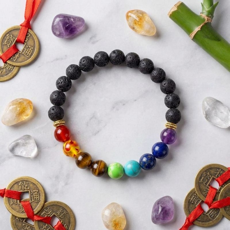 7 Chakra Lava Stone Bracelet - Essential Oil Diffuser - Professional Photo