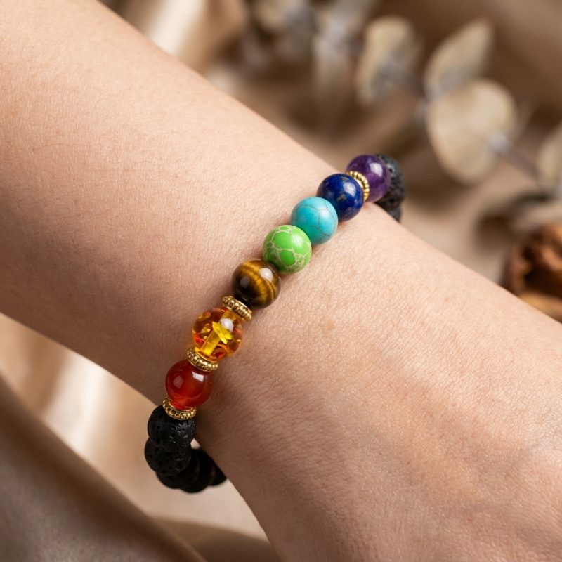 7 Chakra Lava Stone Bracelet - Essential Oil Diffuser - Professional Photo