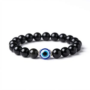 Exclusive: Black Obsidian Evil Eye Bracelet - Dual Protection - Professional Photo