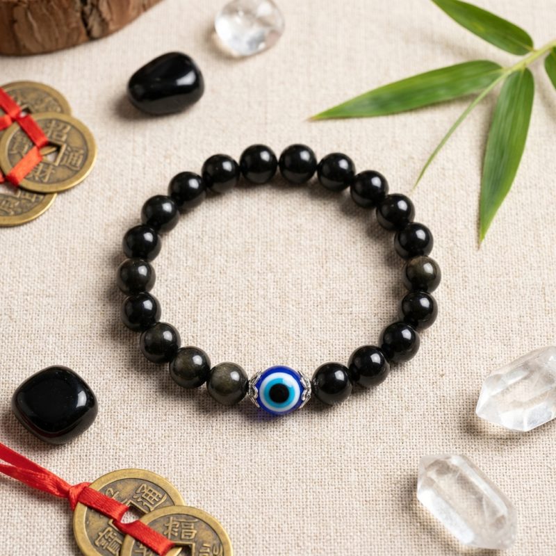 Exclusive: Black Obsidian Evil Eye Bracelet - Dual Protection - Professional Photo