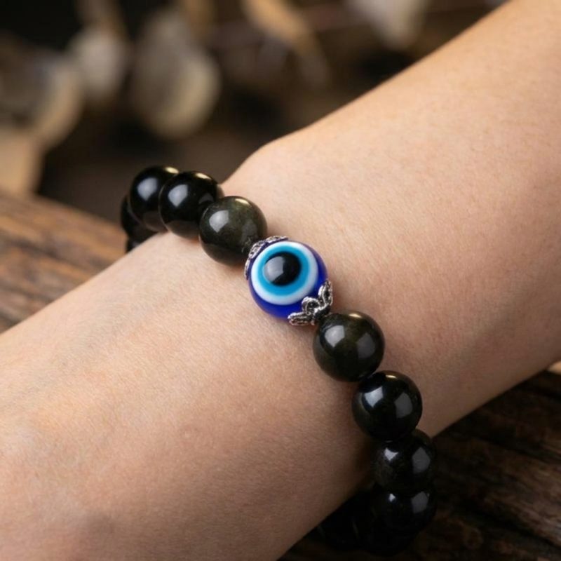 Exclusive: Black Obsidian Evil Eye Bracelet - Dual Protection - Professional Photo