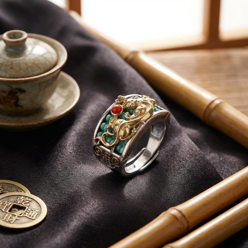 Exclusive: Pixiu Abacus Turquoise Ring - Fortune Keeper - Professional Photo