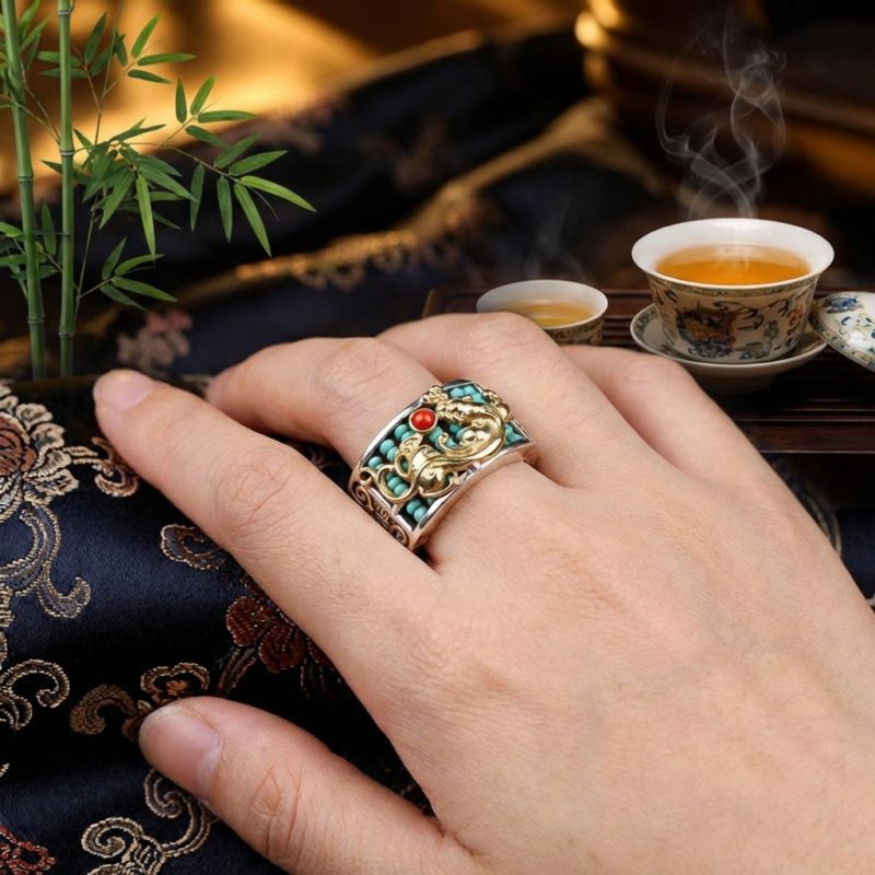 Exclusive: Pixiu Abacus Turquoise Ring - Fortune Keeper - Professional Photo