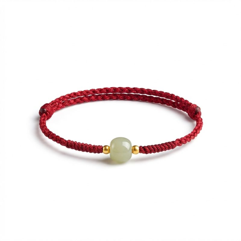 Exclusive: Red String Hetian Jade Stone Bracelet - Professional Photo