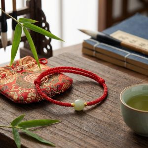 Exclusive: Red String Hetian Jade Stone Bracelet - Professional Photo