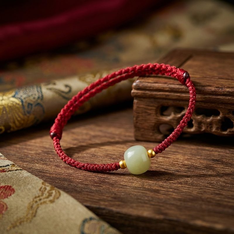 Exclusive: Red String Hetian Jade Stone Bracelet - Professional Photo