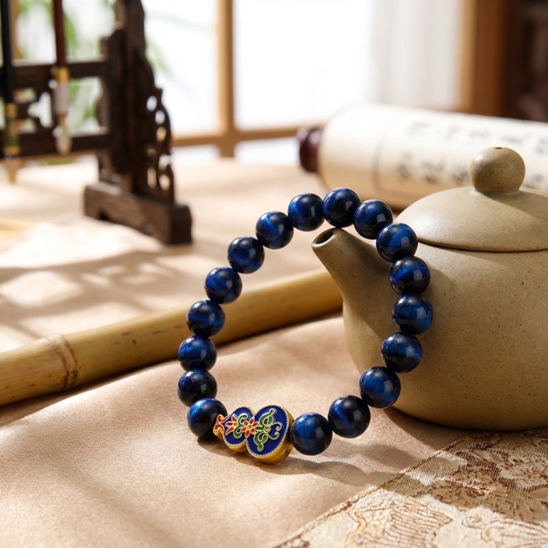 Wu Lou Blue Tiger Eye Wellness Bracelet - Feng Shui Bracelet for Health - Professional Photo