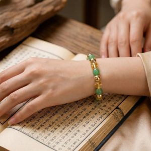 Exclusive: Buddha & Karma Triple Luck Bracelet - Green Aventurine, Hematite, Yellow Topaz - Image 2