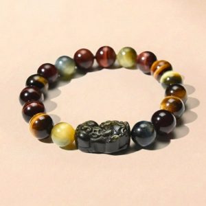 Home 28 Buddha & Karma Tri-Color Tiger’s Eye Pixiu Wealth Bracelet - Image 1