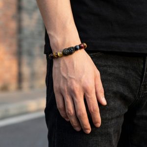 Buddha & Karma Tri-Color Tiger’s Eye Pixiu Wealth Bracelet - Image 2
