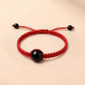 Home 26 Exclusive: Buddha & Karma Red String Rainbow Obsidian Bracelet - Image 1